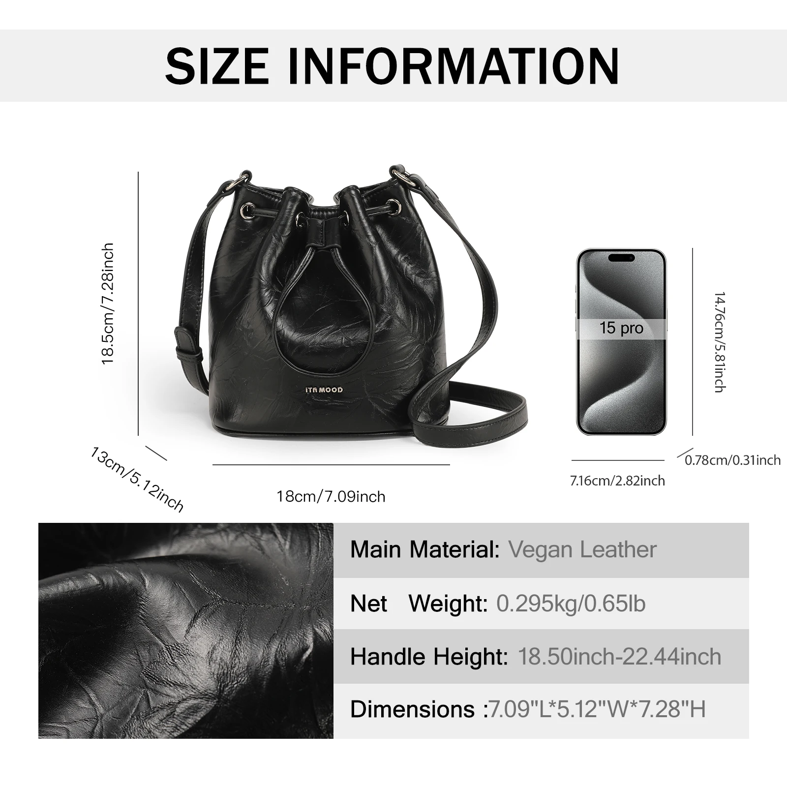 ITAMOOD Women Drawstring Bucket Bag for Cosmetics Cell Phone Niche Original Designer Luxury Leather Shoulder Crossbody Small Bag