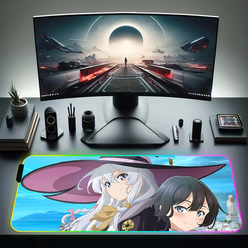 Cute The Journeys of Elainas RGB Pc Gamer Keyboard Mouse Pad Mousepad LED Glowing Mouse Mats Rubber Gaming Computer Mausepad