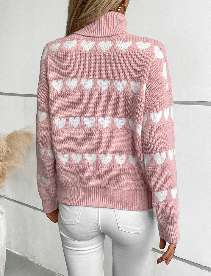 Sweater Woman Trend 2024 Flip Collar Heart-Shaped Pullover Casual Fashion Long Sleeved Knitted Sweater Top for Women