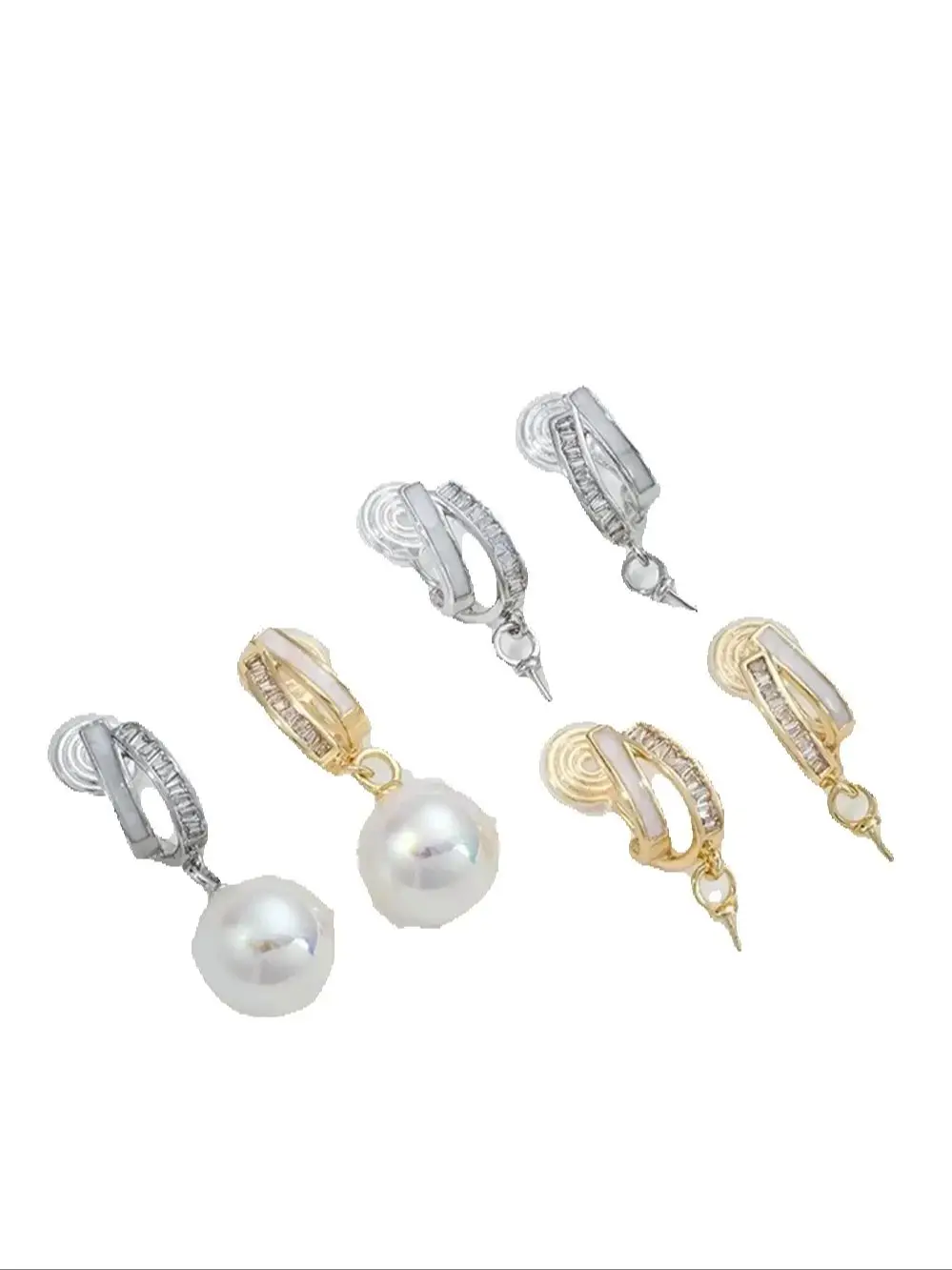 14K Bag Gold Zirconium Dripping Oil C-shaped Hanging Pearl Mosquito Coil Disc Ear Clip Handmade DIY Ear Jewelry Accessories