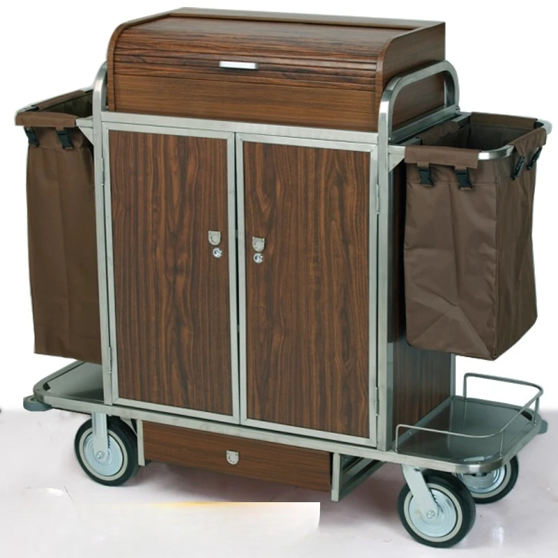 

Hotel guest room cleaning and hygiene trolley, stainless steel linen cart, cleaning cart
