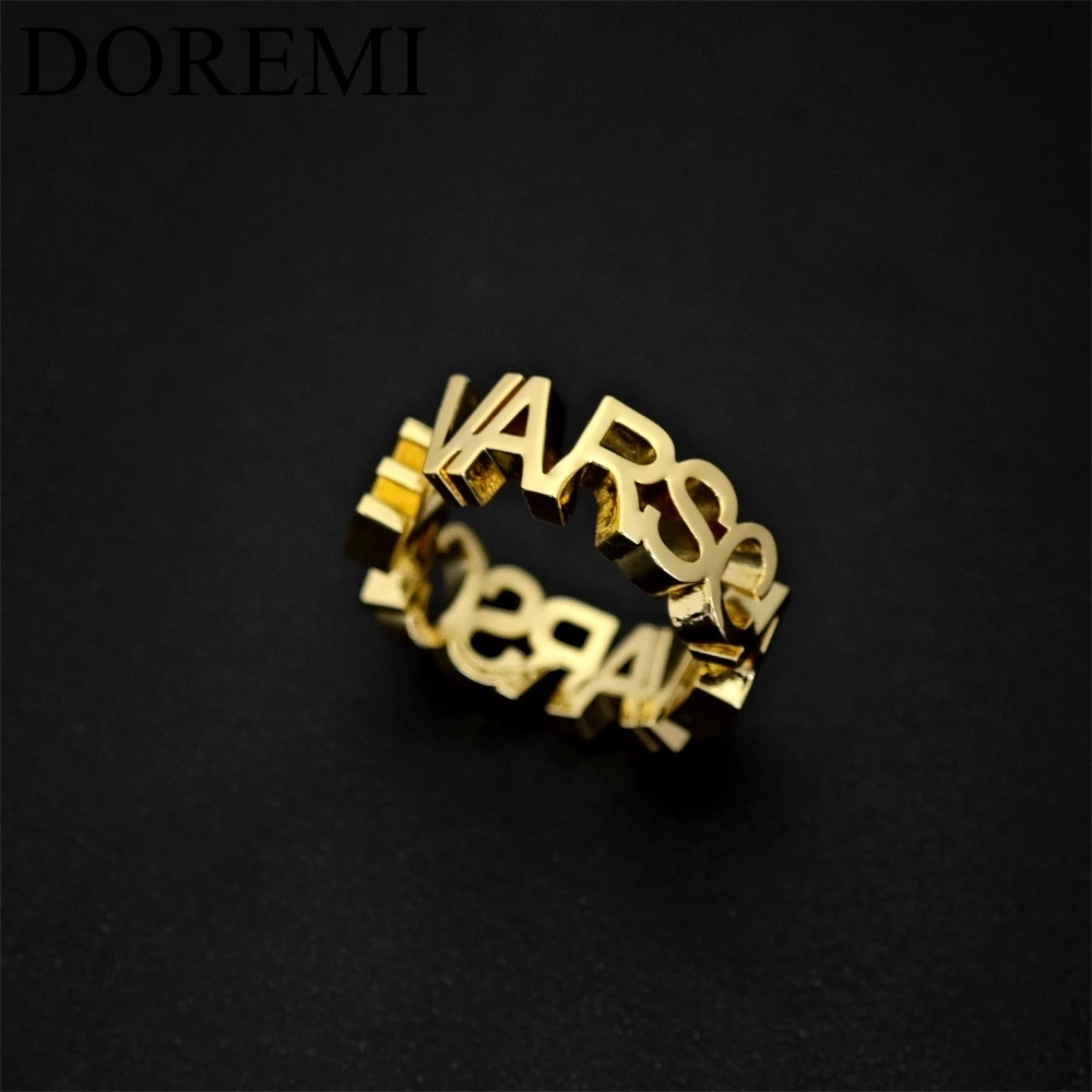 DOREMI 3mm Thick Letters Designer Jewelry Ring Girls Finger Ring Custom Name Initial Letter Ring Women Open Ring Jewelry