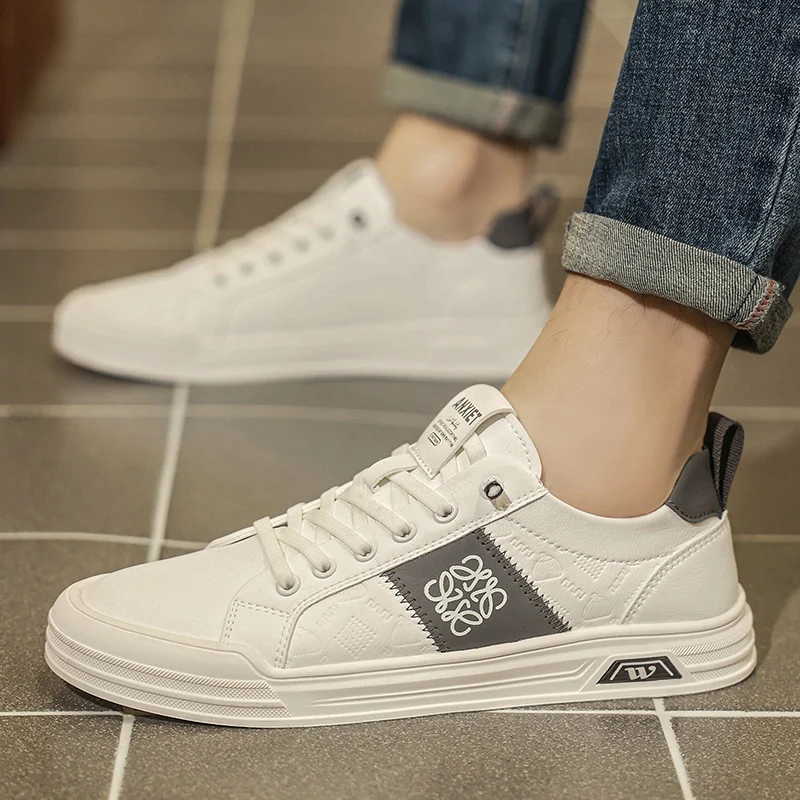 

Мужская обувь Кожаные маленькие белые туфли на толстой подошве Мужская модная обувь с модными туфлями для досок Уличная повседневная прогулочная обувь