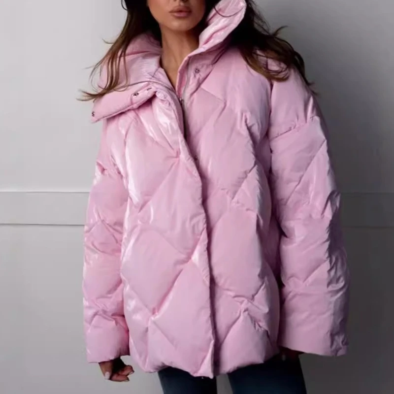 

Lingge Cotton Jacket 2025 Autumn/Winter New Loose Jacket Matte Gloss Flip Collar Casual Jacket