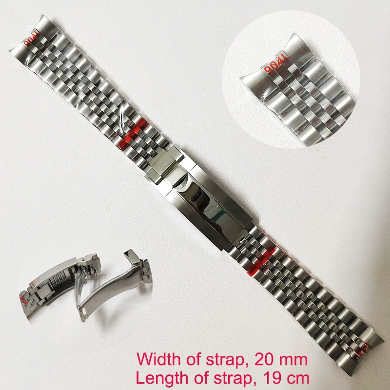 20mm Width Jubilee Strap For GMT Watches NH34 Cases Stainless Steel Watchbands Folding Clasp With Safety Bracelet Accessories