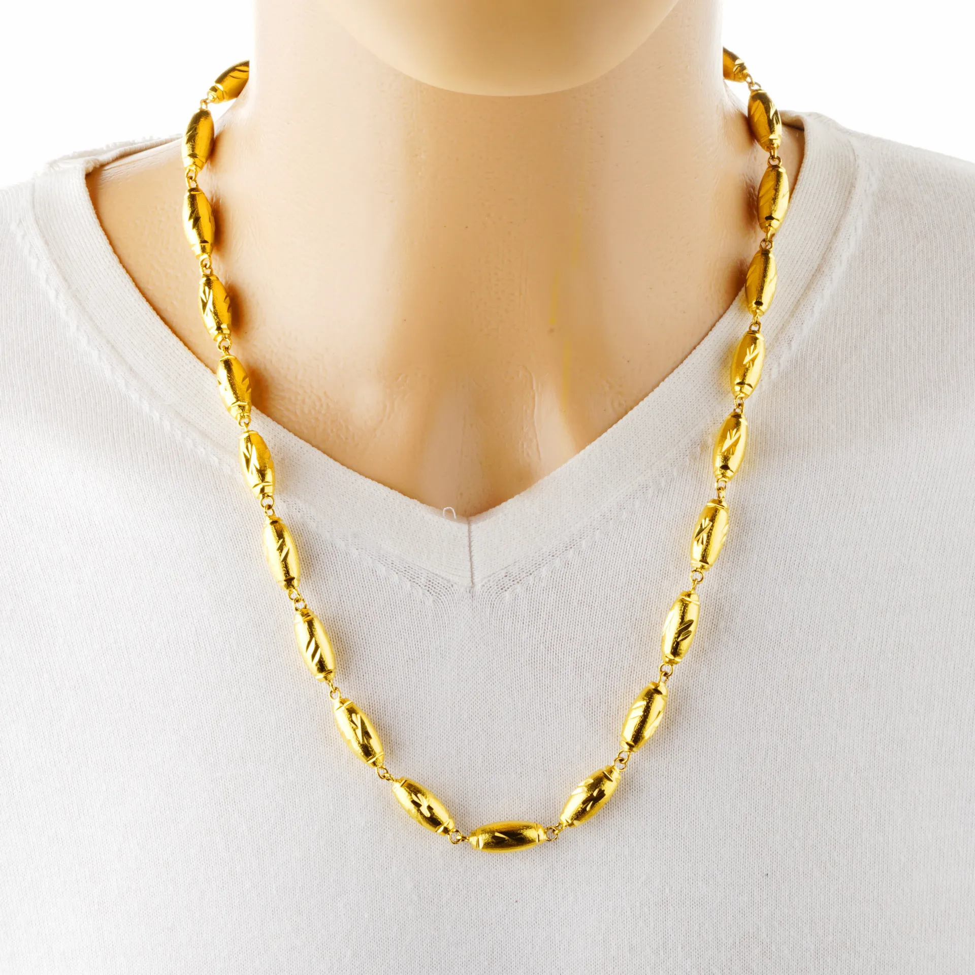 

Luxury 24K 9999 Pure Gold real gold Men's solid olive necklace