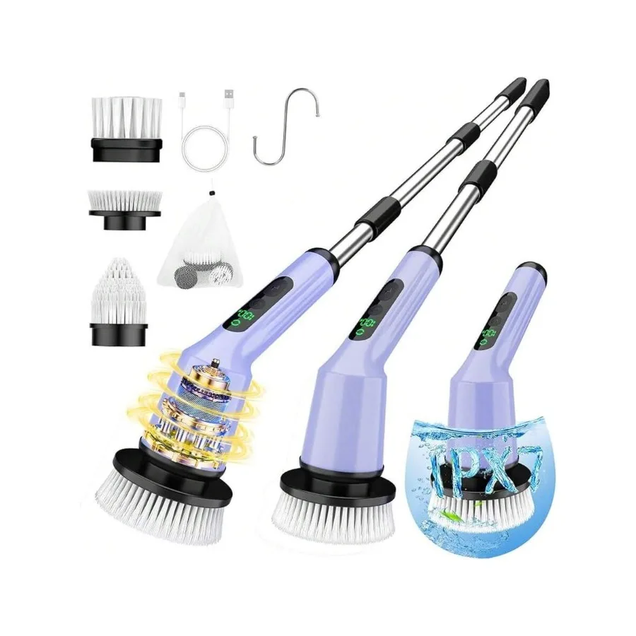 

Electric Spin Scrubber For Cleaning Bathroom, Shower Scrubber Cordless Cleaning Brush With IPX7 Waterproof and 2 Speed, 3 Brush