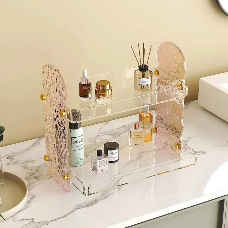 

Bathroom Vanity Desktop Shelving Storage Rack Acrylic Light Luxury Double-Layer Washstand Organizer Holder Shelve Accessories