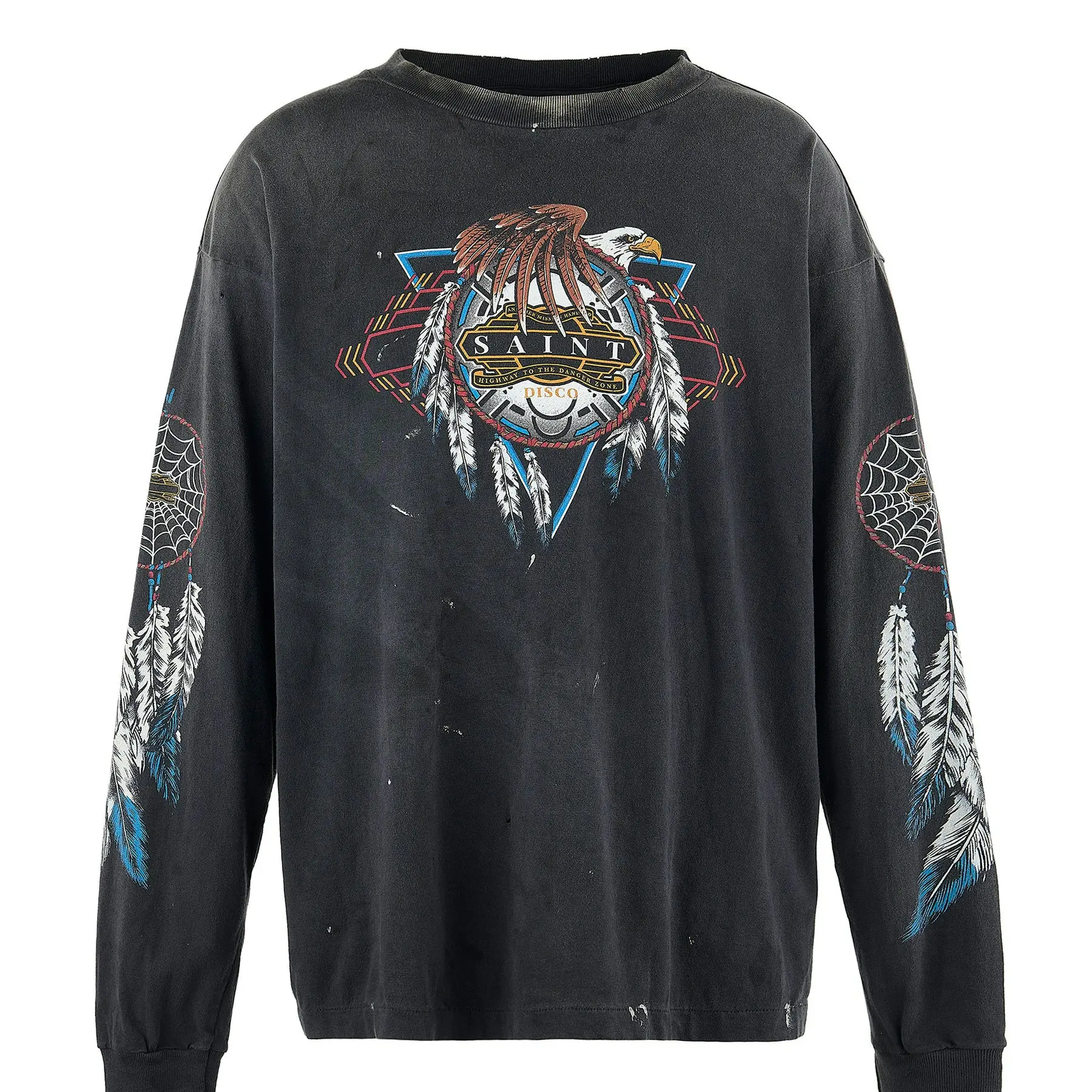 

Saint Michael, новая американская трендовая толстовка с орлиным пером и паутиной, высококачественная толстовка с круглым вырезом для мужчин и женщин