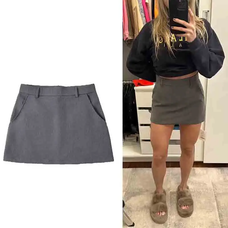 UETEEY Women Fashion Solid Back Zipper A-Line Mini Skirt Vintage High Waist Female Chic Lady Skirts