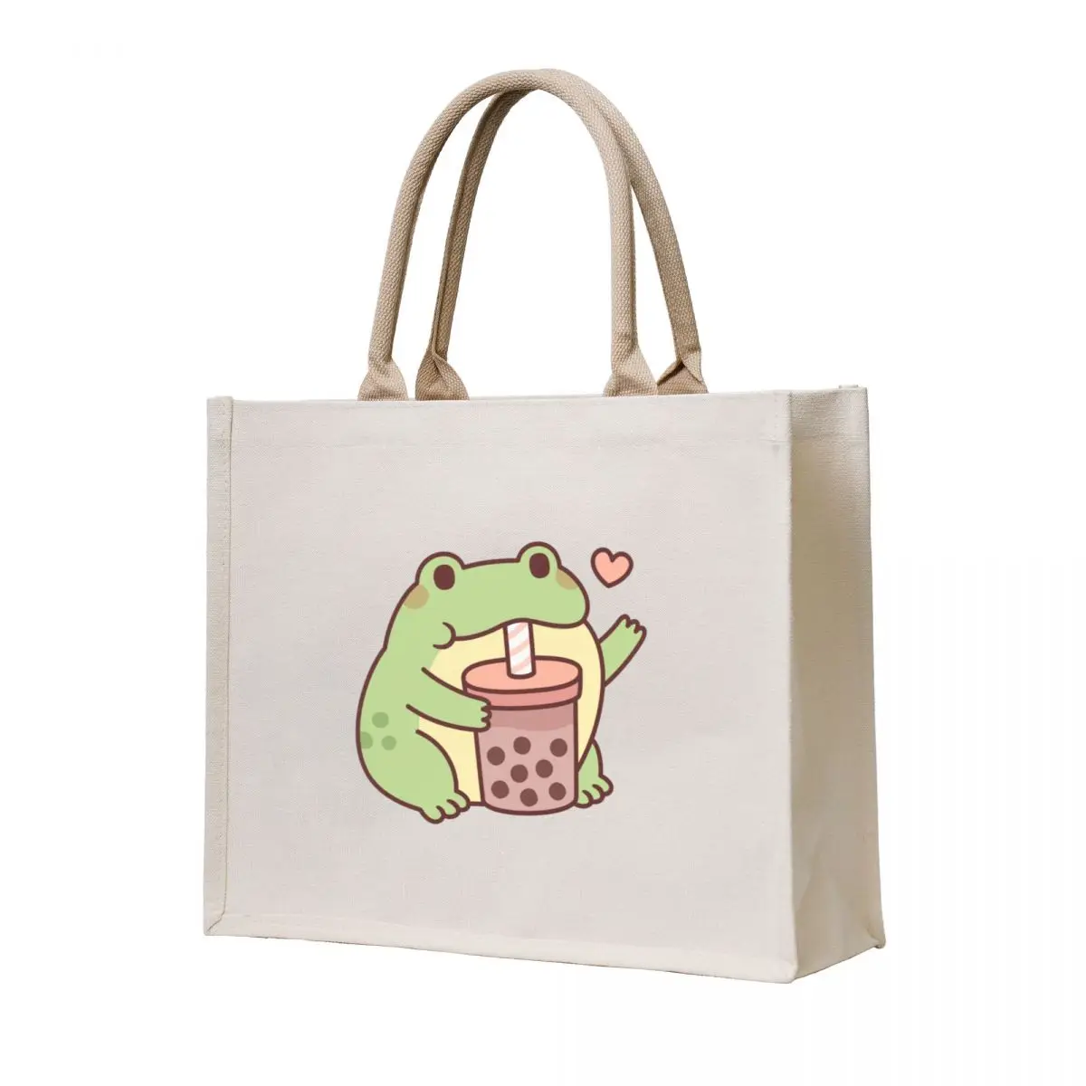 

Cute Frog Loves Drinking Bubble Tea Tote Bag shopper bags for women canvas tote tote bag custom Gift bag