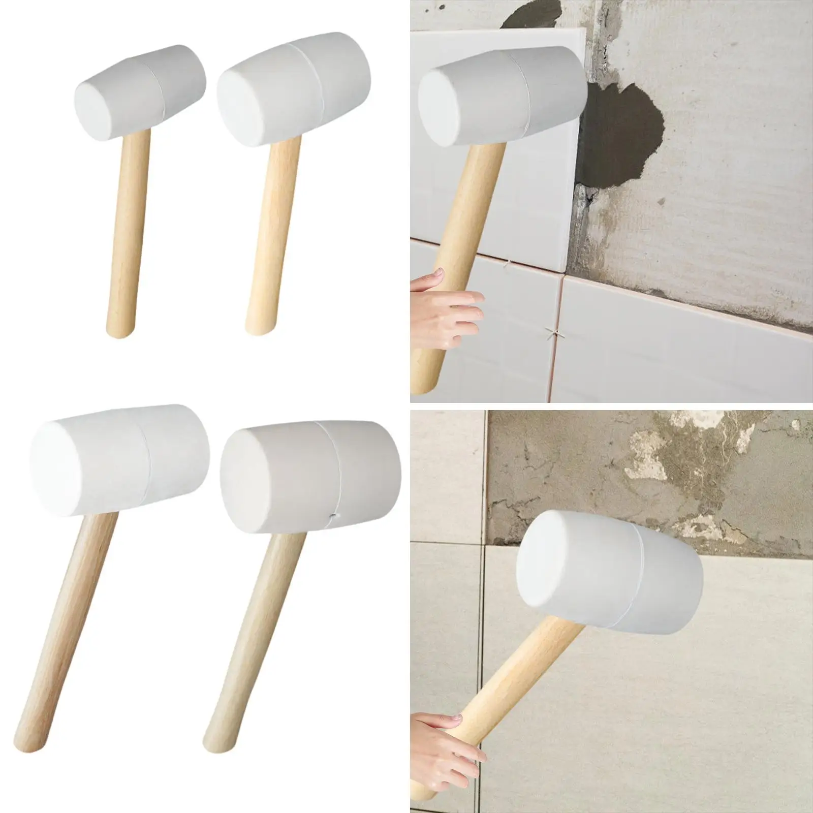 Martillo de mazo de goma con mango de madera, cómodo martillo de goma para ajuste de azulejos, decoración del hogar, estacas de tienda, construcción de suelos