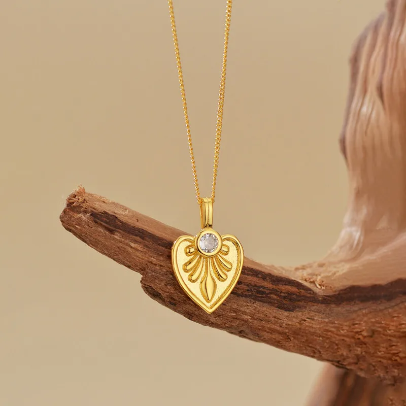 

S925 sterling silver women's necklace gold-plated zircon heart-shaped pattern popular fashion jewelry party accessories