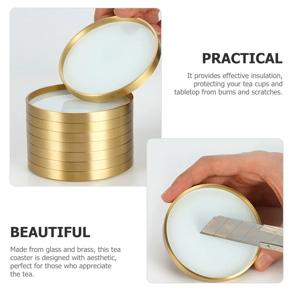 Brass Tea Cup Coaster Glass Tray Heat Insulation Incense Holder Retro Vintage Cup Mat Decorative Saucers for Tea