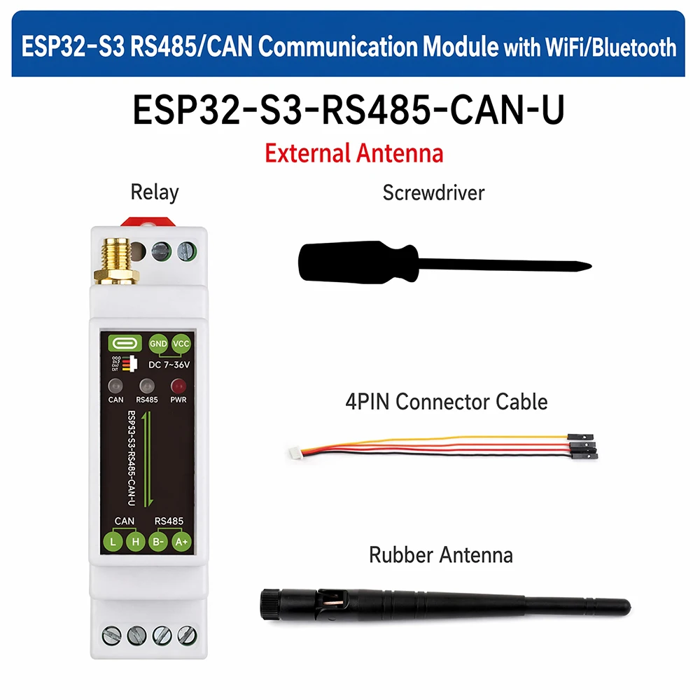 ESP32-S3-RS485-CAN 1-Chan Wifi Bluetooth Relay Industrial Control Dual Core 240MHz AI Computing Isolated RS485 Can Communicator