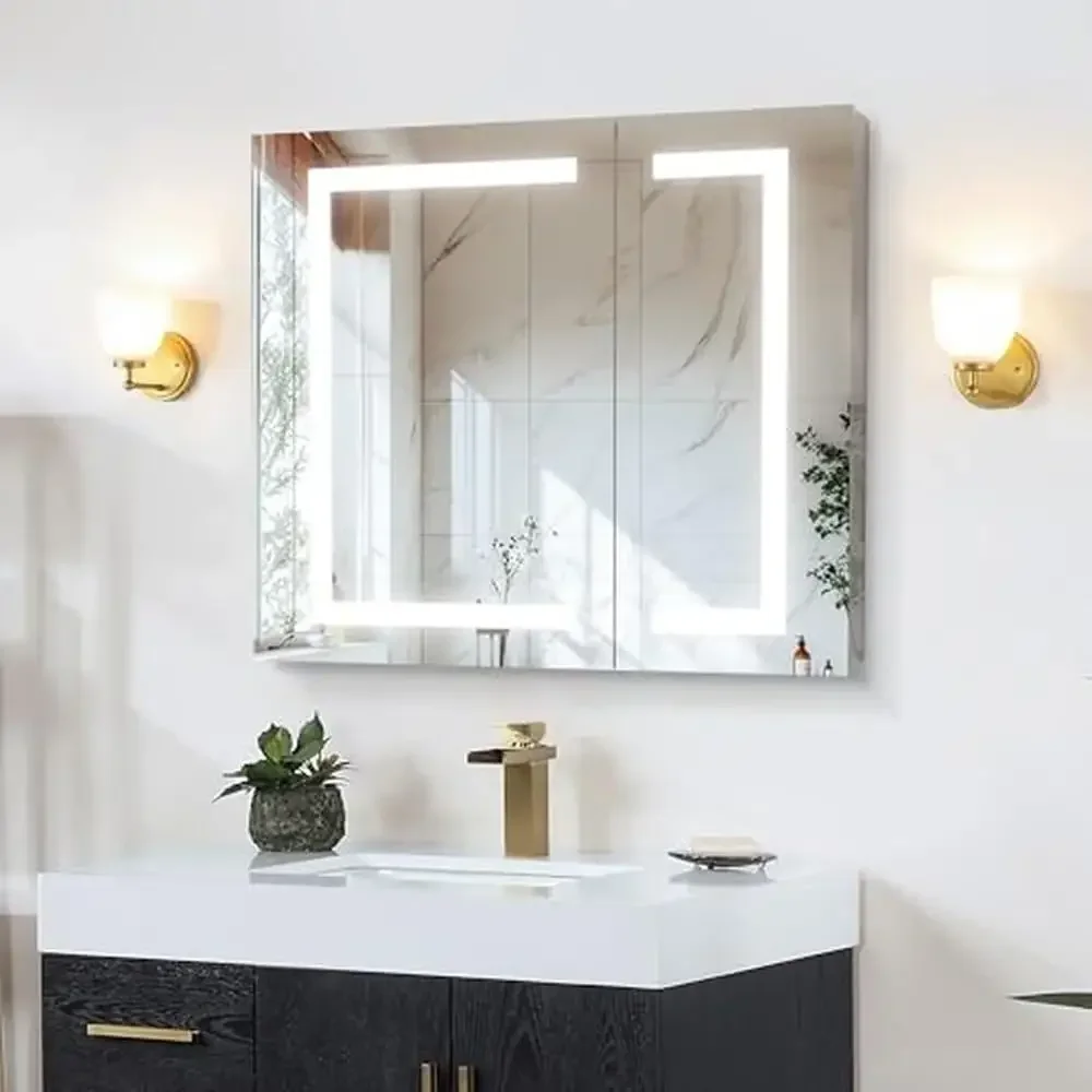 Armoire à pharmacie LED avec options de stockage de documents, support mural, prises USB encastrées, aluminium, 3000K, 4000K, 6000K