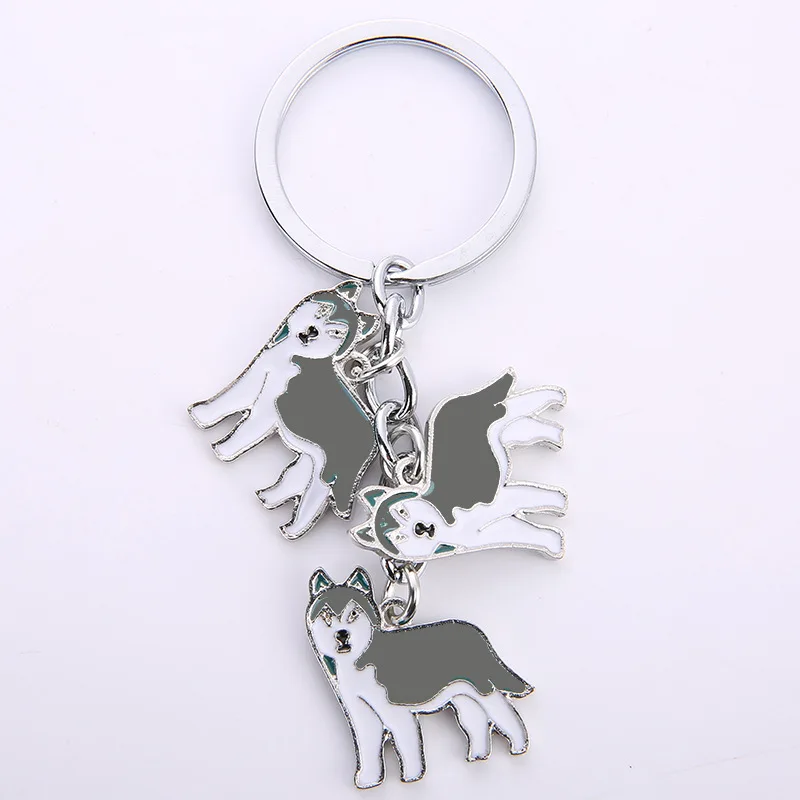 Fashion Pet Siberian Husky dog Keychain Dog Pendant Animal Enamel Keyring Women Bag Jewelry gifts