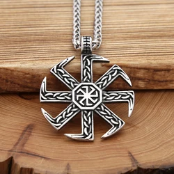 New Vintage Stainless Steel Slavic Kolovrat Symbol Pendant Necklaces For Men Pagan Sun Wheel Necklace Religious Jewelry Gifts