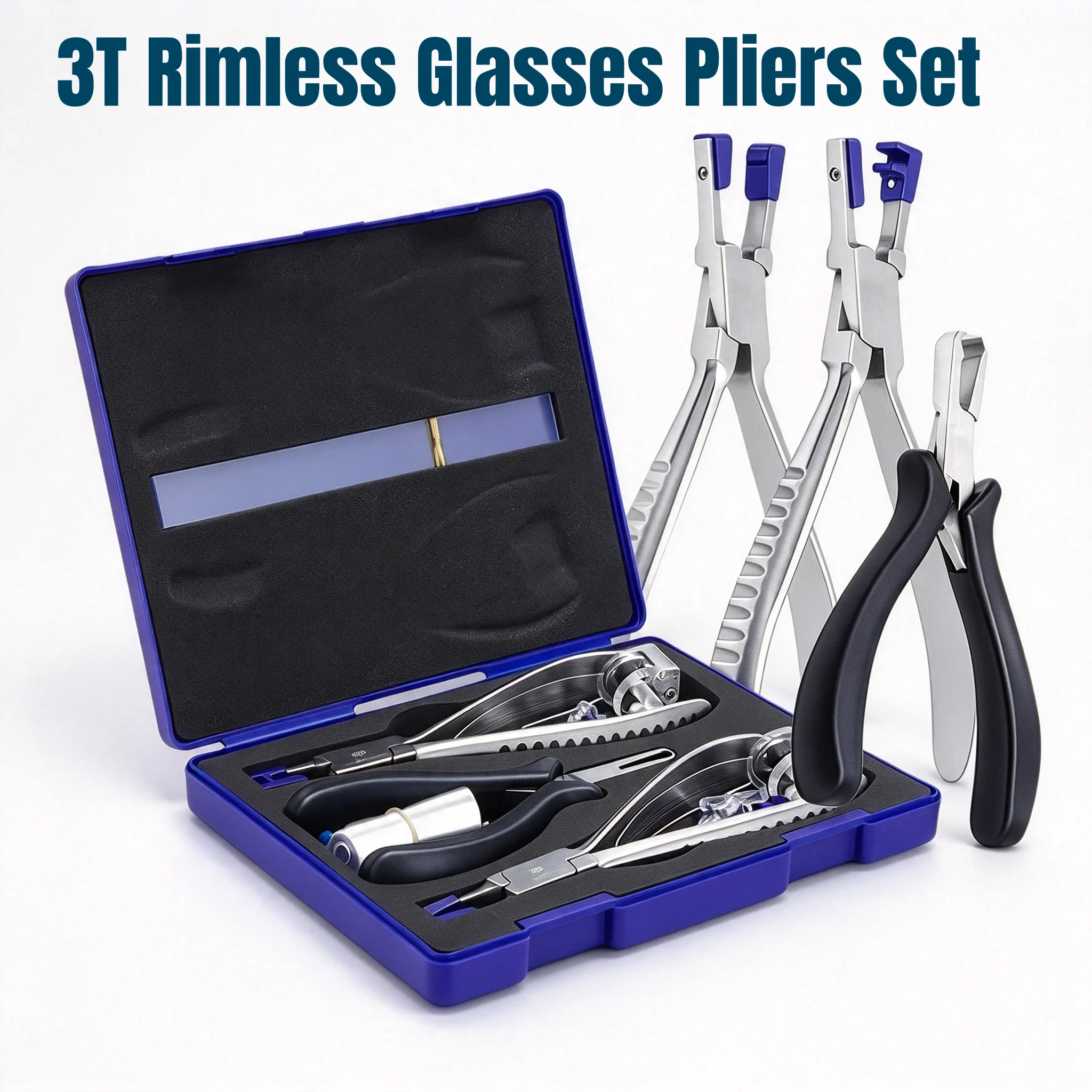 3T Rimless Glasses Processing Disassembly Pliers Set Eyeglasses Adjustment Tools with Accessories for Optical Repair