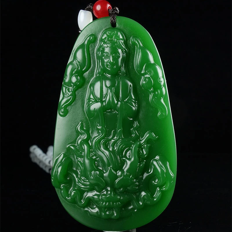 

Natural Green Hand-carved Dragon Goddess of Mercy Jade Pendant Fashion Boutique Jewelry Men and Women Necklace Gift Accessories