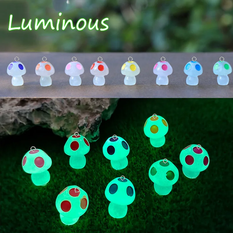 10/16pcs Cute Luminous Small Mushroom Resin Charms Lovely Easter Crafts DIY Earring Bracelet Pendant Jewelry Making