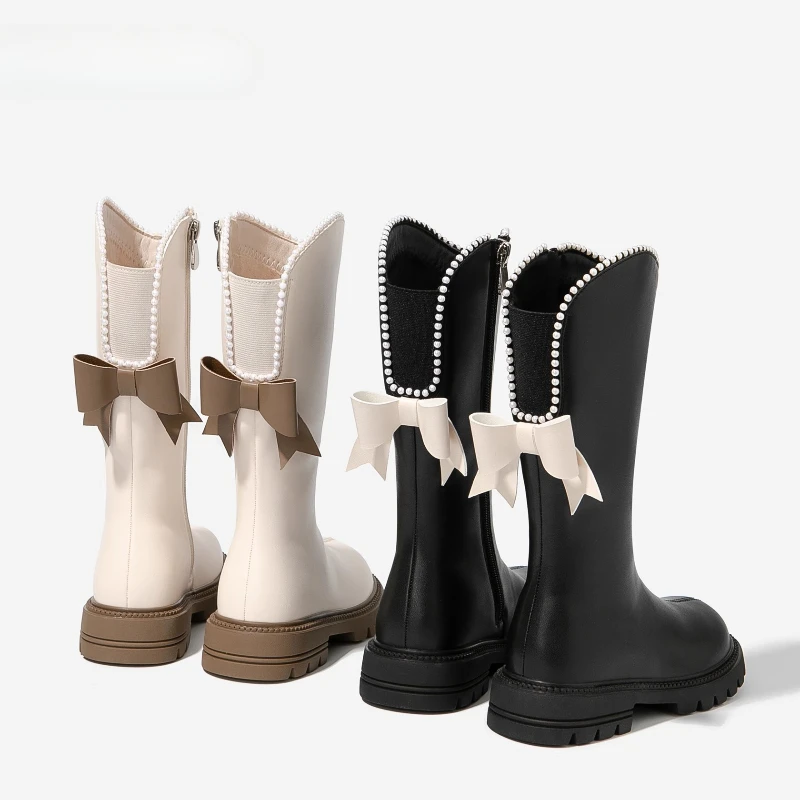 Children's long boots winter new girls' high boot with fleece fashion child boot warm girl shoes soft soled non slip kids shoes