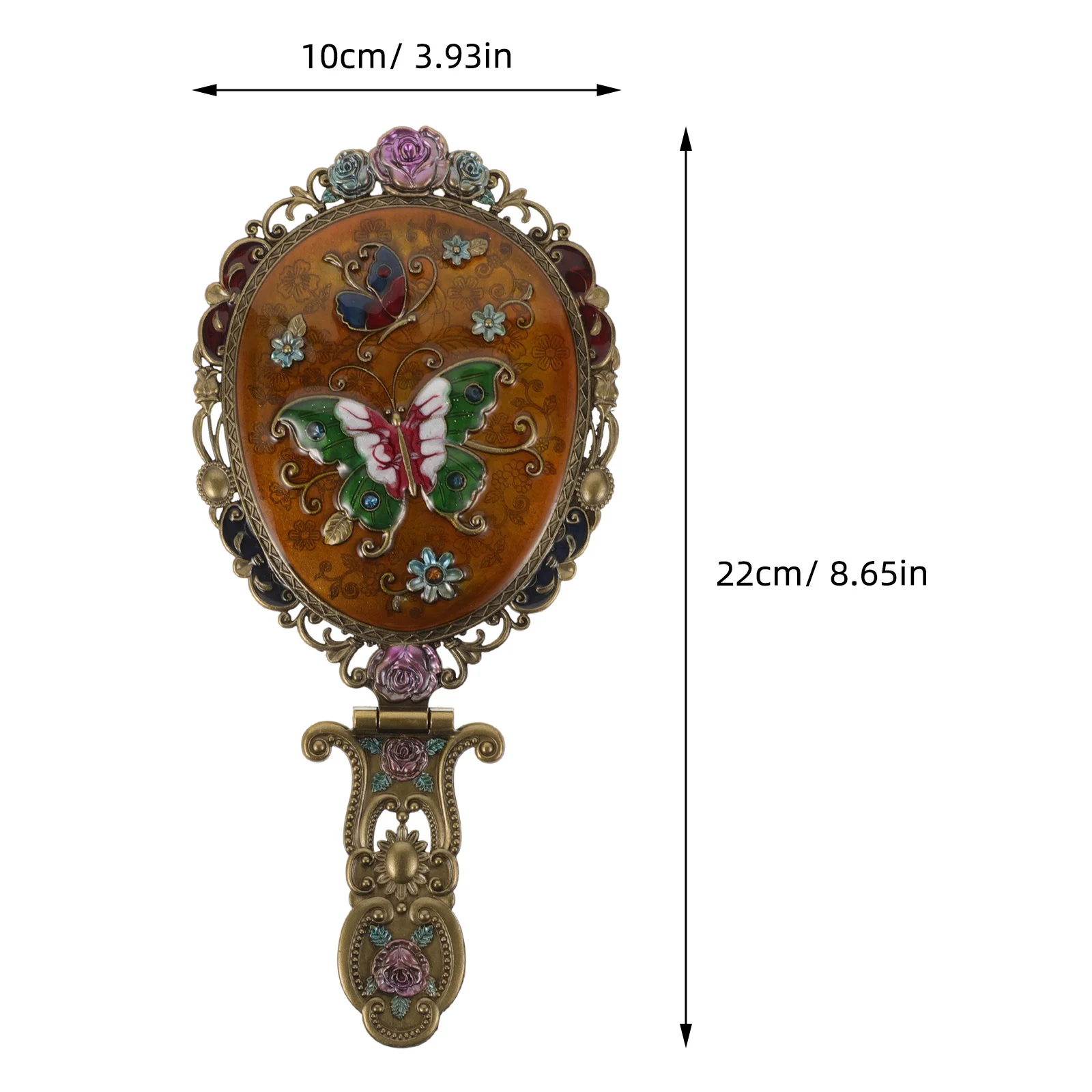 

Zinc Alloy Retro Handheld Makeup Mirror Compact Durable Small Travel Portable Vanity Mirror Vintage Style for Women Girls