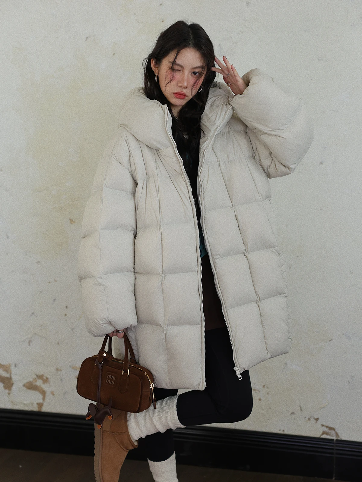 

DR Women's Thiened Long down Jaet Hooded Du Feather Puffer Coat Soft Lightweight 90% down Loose Fit Warm Winter Coat