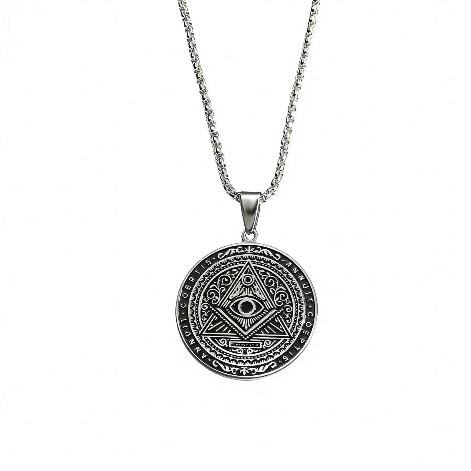 Vintage Allsehende Auge Anhänger Halskette für Frauen Männer Amulett Freimaurer Symbol Edelstahl Schmuck Geschenk – Detail 3