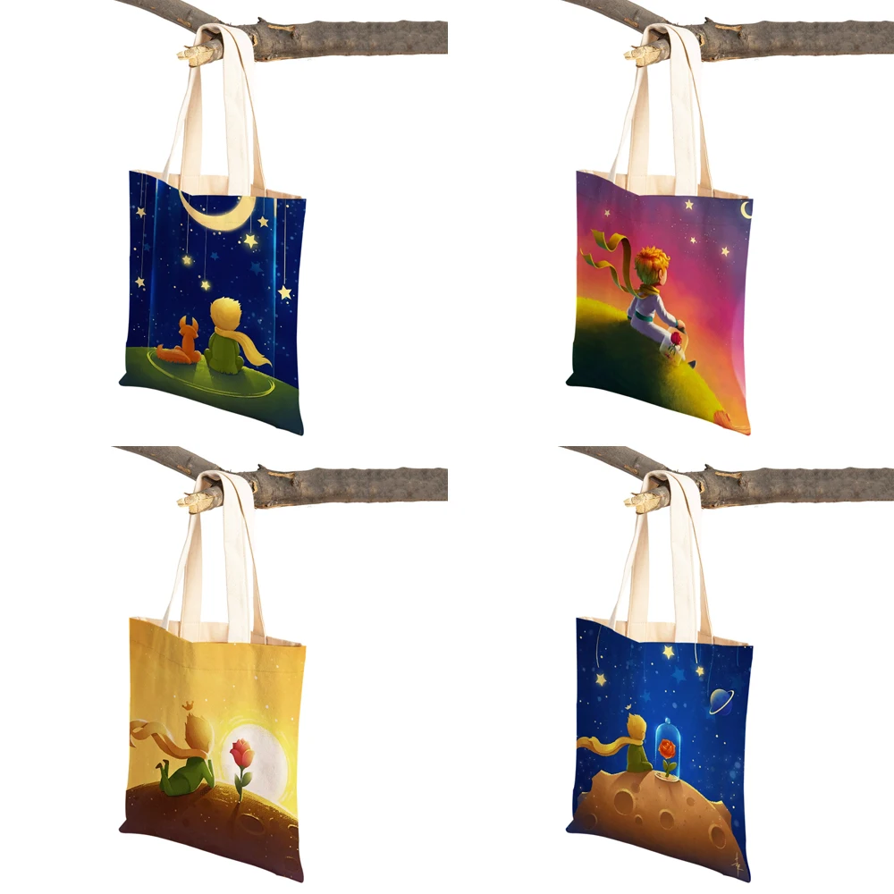 Little Prince  Women Shopping Bag Double Print Fashion Classic Cartoon Anime Canvas Lady Travel Tote for Children Boys Girl