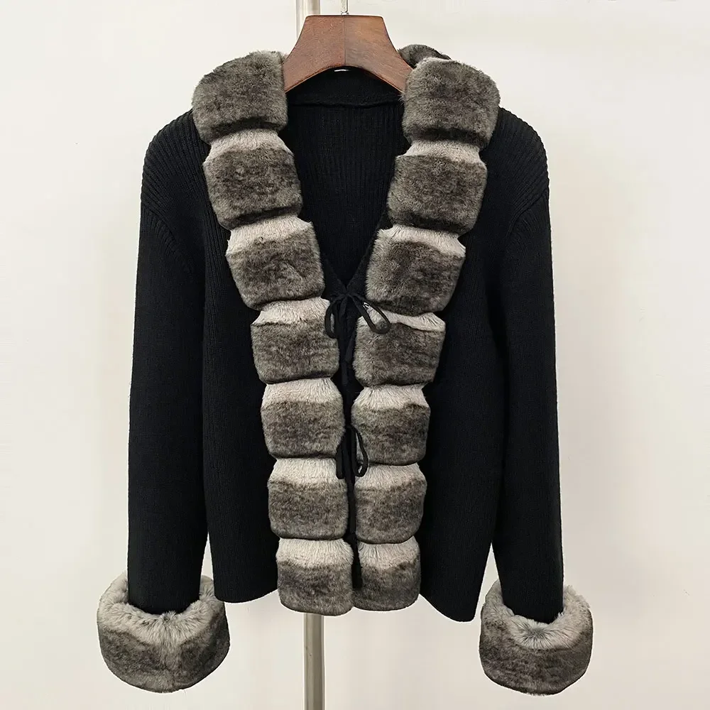 Woman Faux Fur Coats Winter Clothes Coat with Fur Sleeve Female Outer Fashion Winter New Luxury Manteau Femme Fur Collar Coat