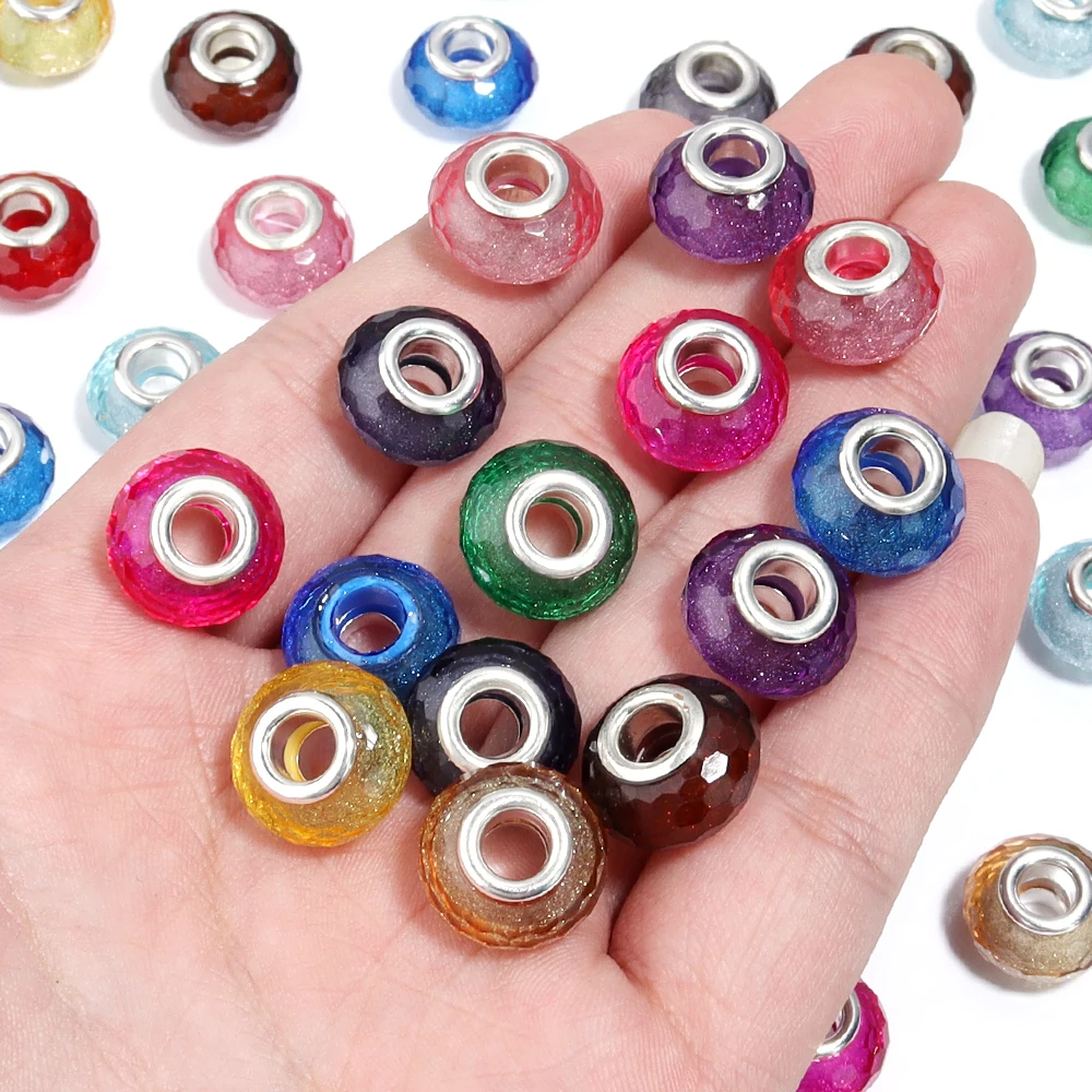 20 stücke 14x9mm Harz Perlen Mehrfarbige Facettierte Große Loch Lose Spacer Perlen Für Schmuck Machen DIY Armbänder schlüsselbund Zubehör