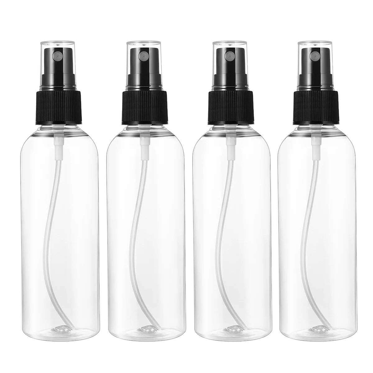 

HEALLILY 4pcs 100ML Plastic Empty Spray Bottle for Make Up and Skin Care Refillable Travel Use (Transparent Bottles with Black S