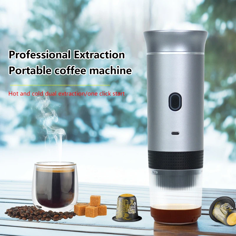 ماكينة الإسبريسو أثناء التنقل: لاسلكية، مدمجة، مثالية للسيارة والتخييم والمنزل، تعمل مع كبسولات 3 في 1