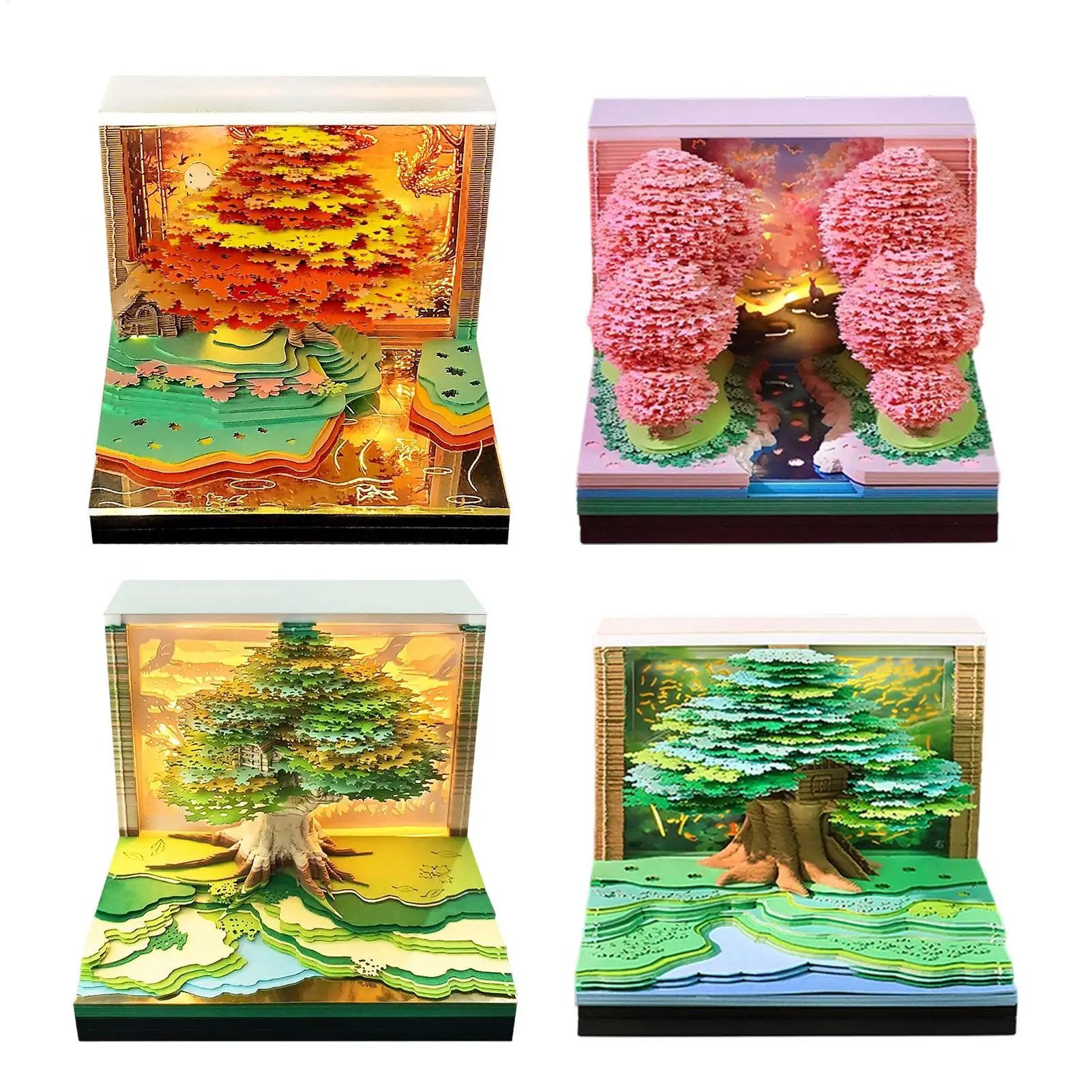 2027 Paper Carving Calendar Tree 3D Tear Off Page Calendar With LED Light Paper Carving Art Notebook Tearable Desk Calendar