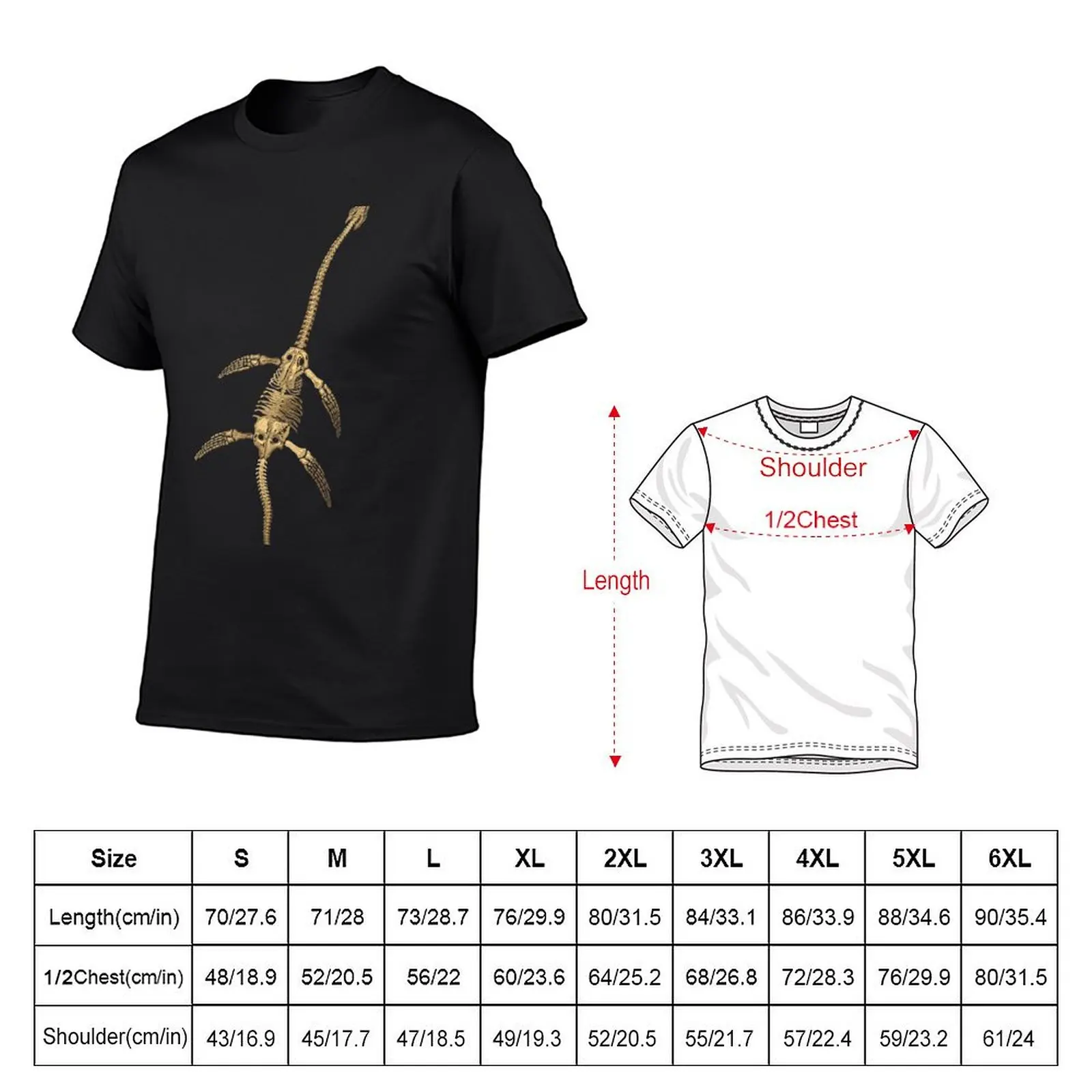 Fossil Record - Gold Plesiosaur Fossil on Black Canvas T-Shirt heavyweights tees fitted t shirts for men