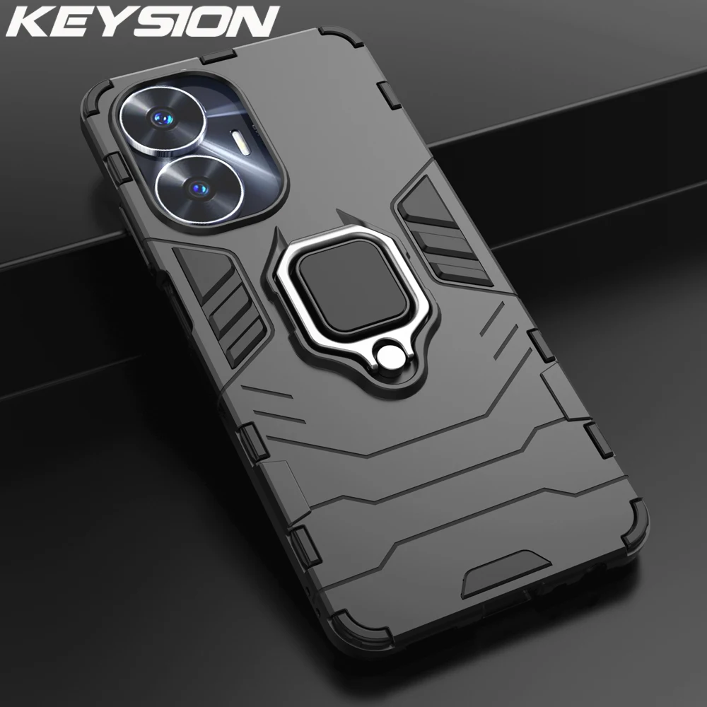 

KEYSION Shockproof Case for Realme C55 C53 C35 C33 C30 Silicone+PC Ring Stand Phone Cover for OPPO Narzo 50 Pro 5G 50A Prime 50i