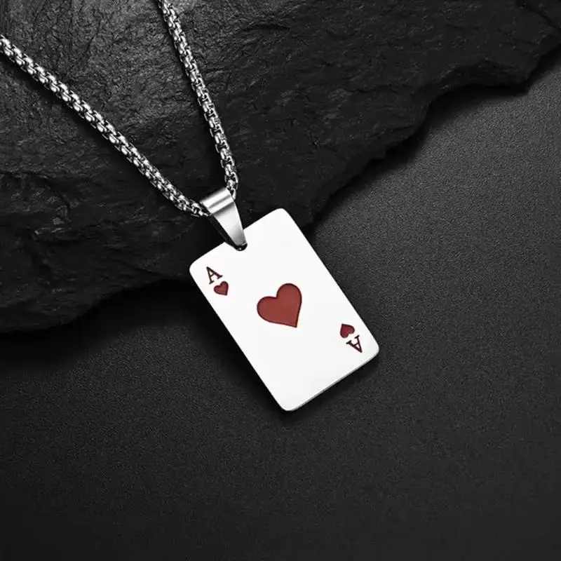 Hip Hop Unisex Necklace: Ace of Spades & Ace of Hearts & Money Statement Pendant in Titanium Steel