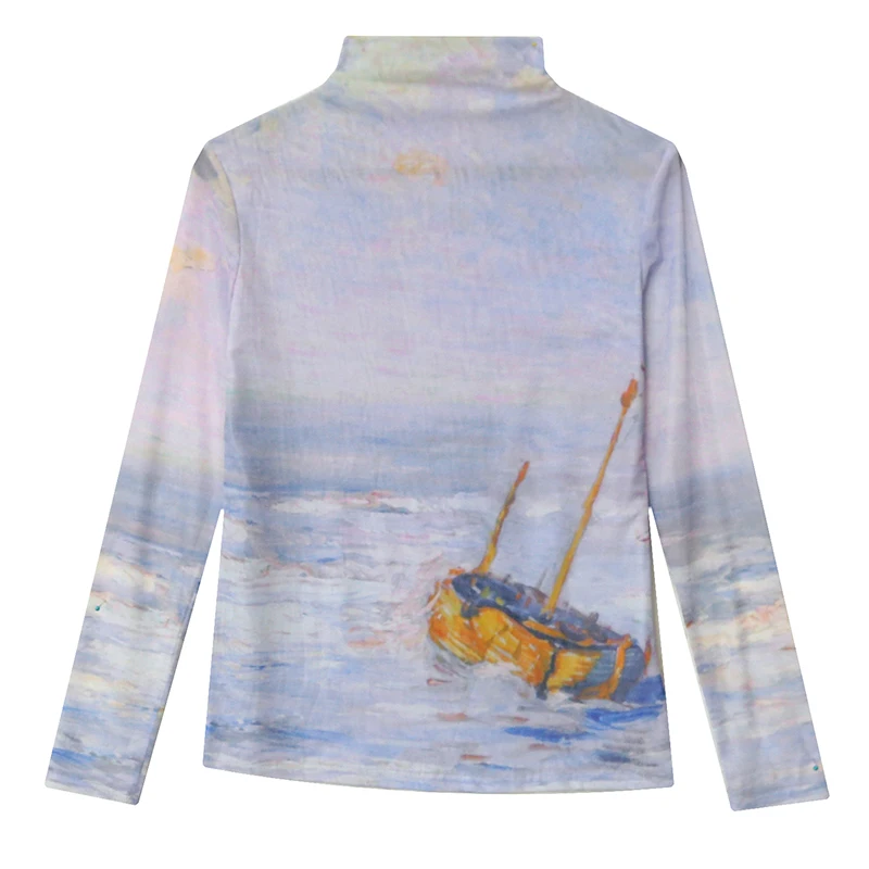 Faionable Ombre Me Base irt Alta Elástica Longa Sve Camiseta Feminina Apertada Desgaste Interno Commute Sle Versão Coreana Nylo...