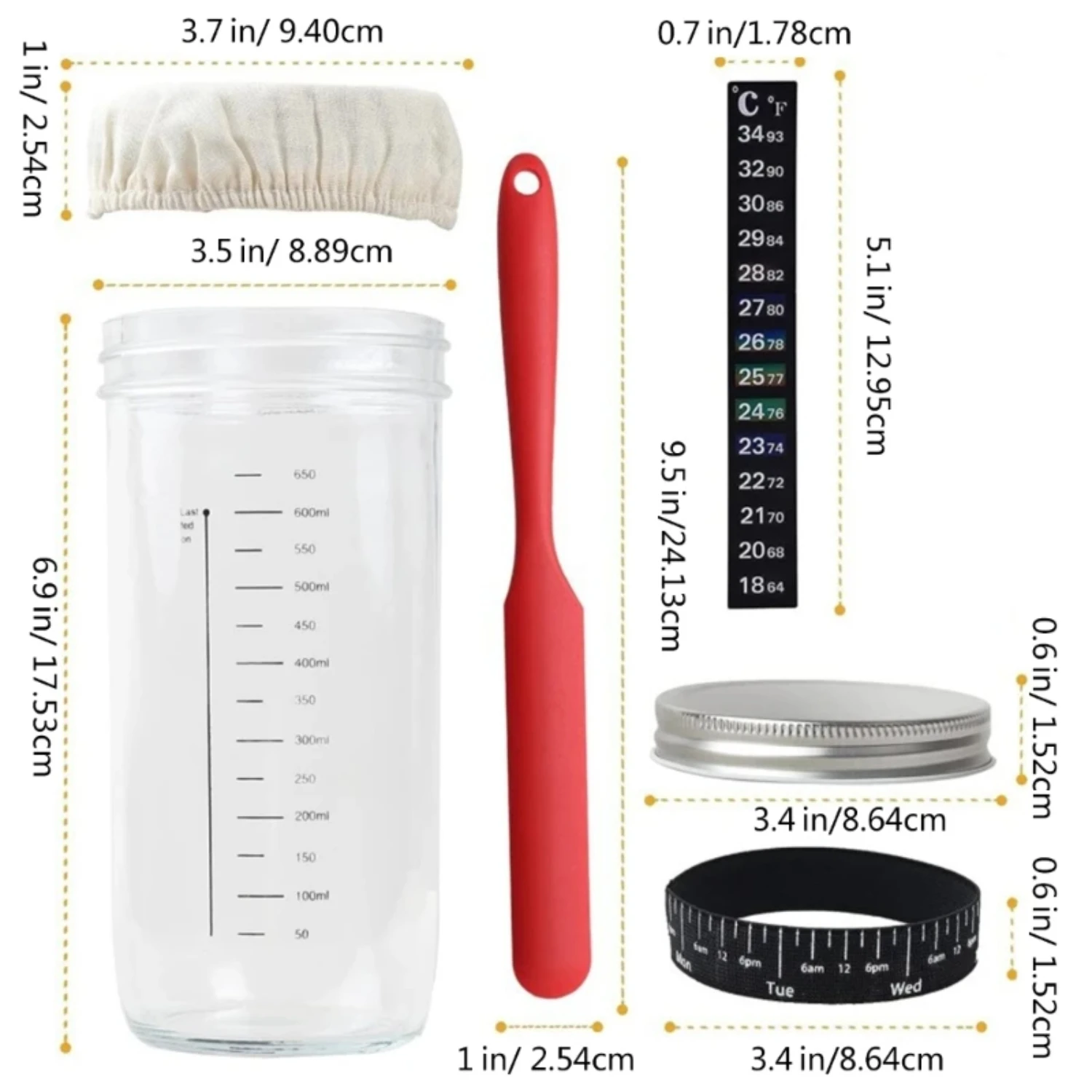 Wide Mouth Glass Jar Thermometer for Accurate and Precise Temperature Control - Essential Tool for Perfect Sourdough Bread - Ide