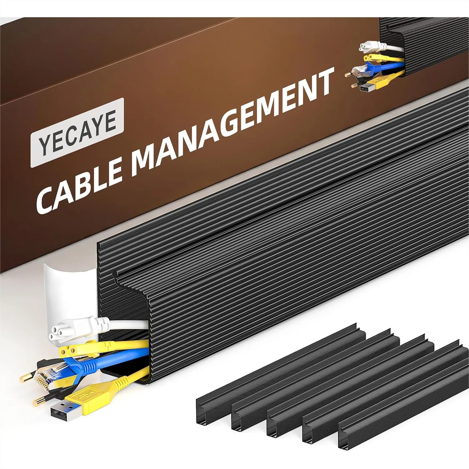 

6 Pack Cable Management J Channel Cord Organizer Adhesive Mount Wire Management For Desk Home Office Baby Proofing Black