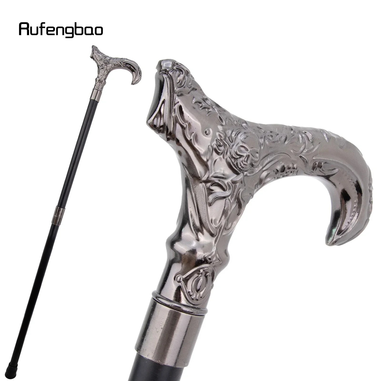 Silver Skull Flower Head Walking Cane Fashion Decorative Walking Stick Gentleman Elegant Cosplay Cane Knob Crosier 93cm