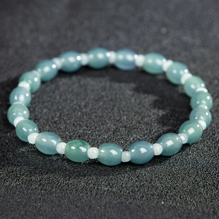 

TIMESWIND Natural A-type Jade Blue Bucket Beaded Lucky Women Bracelet with Certificate