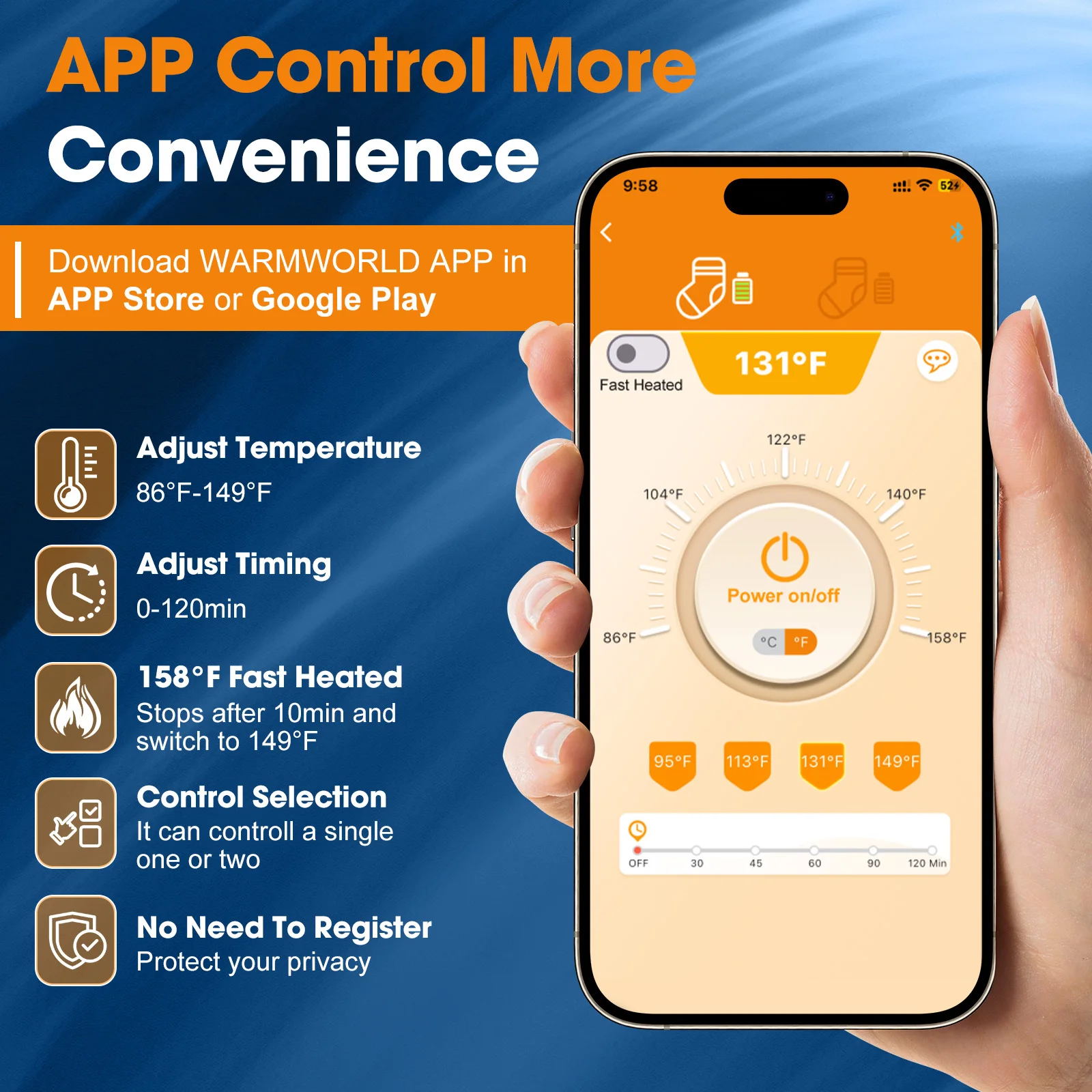 Heated Socks APP Control Outdoor Rechargeable 4 Levels Adjustable Heated Socks Washable Foot Warmer With Battery Box