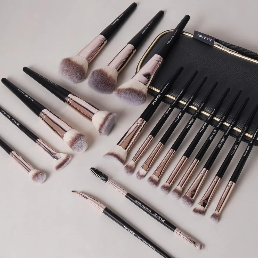 Make-upborstels met etui, 18-delige professionele make-upborstelset Premium synthetische gezichts-Kabuki-borstelset Foundation Blush Powder