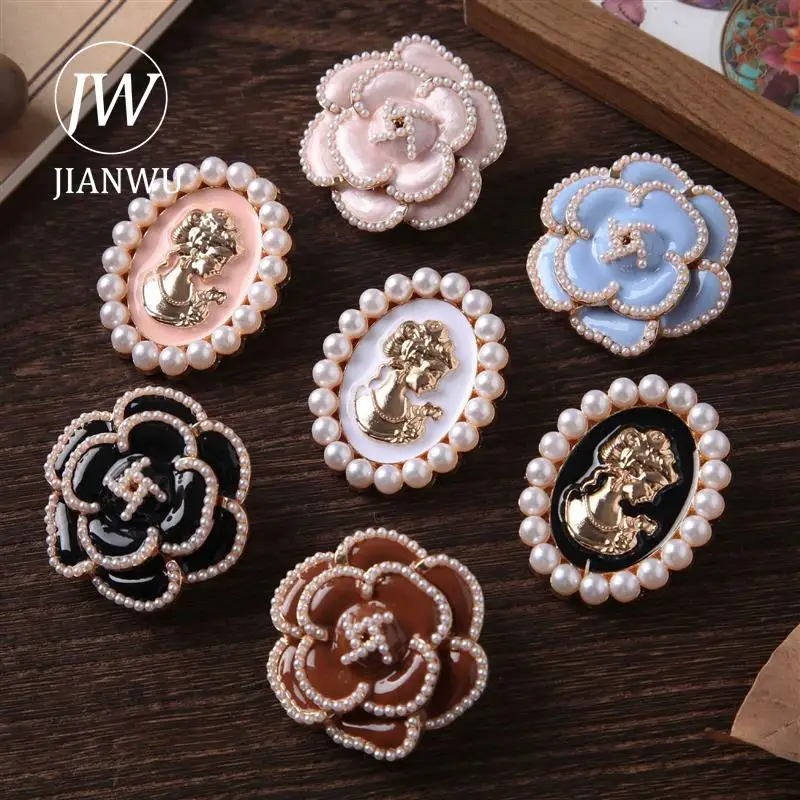 JIANWU Camellia Beauty Series Vintage Pearl Flower Landscaping Material Metal Clip Creative DIY Journal Stationery