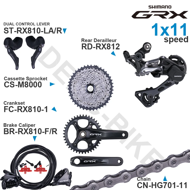 SHIMANO GRX 1x11 speed Groupset ST-RX810 BR-RX810 Rear Derailleur RD-RX812 Crankset FC-RX810 CS-M8000 and CN-HG701-11 Original