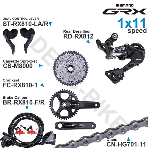 SHIMANO GRX 1x11 speed Groupset ST-RX810 BR-RX810 Rear Derailleur RD-RX812 Crankset FC-RX810 CS-M8000 and CN-HG701-11 Original