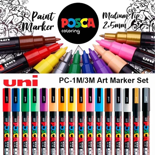 Uni Posca-Juego de marcadores de colores, resistente al agua y con capas después del secado, Kit de bolígrafos de dibujo de grafiti estético, suministros de arte para artista y niño