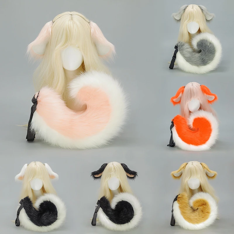 Mulheres dos desenhos animados earlobe coelho bandana bonito meninas de pelúcia cão orelha pele cauda cabelo peludo argola anime festa de halloween cosplay adereços